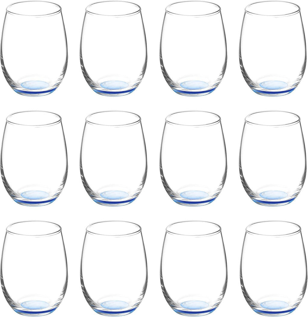 DISCOUNT PROMOS Stemless Wine Glasses by ARC 5.5 oz. Set of 12, Bulk Pack - Perfect for Hotel, Bar, Restaurant or Lounge - Blue