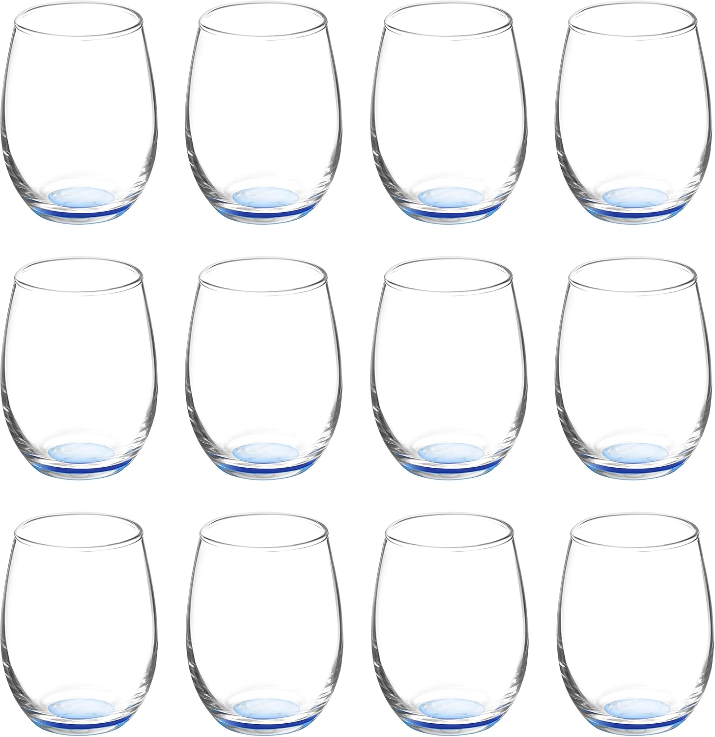 DISCOUNT PROMOS Stemless Wine Glasses by ARC 5.5 oz. Set of 12, Bulk Pack - Perfect for Hotel, Bar, Restaurant or Lounge - Blue