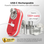 Kitchen Mama Mini Plus Rechargeable Electric Can Opener: USB-C Charging, Hands-Free, Auto Stop, Compact, Cordless, Smooth Edge - Perfect for Seniors with Arthritis, Home, and Travel (Red)