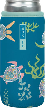 Sok It CanSok Sleeve for Beer & Soda Insulated Neoprene Cover (Turtle-y Awesome, 12oz Slim Can Sleeve)