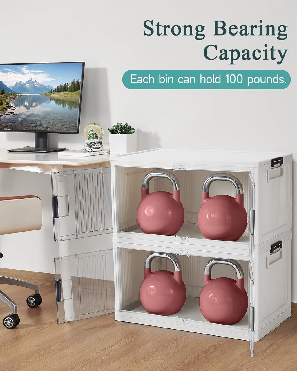 OlarHike 97QT Stackable Storage Bins with Lids - Folding Storage Box with Doors and Wheels, Collapsible Plastic Storage Drawers for Closets, 5 Pack Cubes