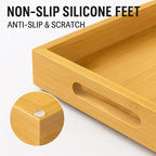 Tray for Oil Bottles Kitchen Counter – Bamboo Organizer with Handles, Waterproof Coating & Non-Slip Feet, 13×8 Inch Condiment Holder for Spices, Sauces & Seasoning Jars