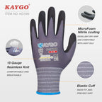 KAYGO Safety Work Gloves MicroFoam Nitrile Coated-60 Pairs, KG18NB,Seamless Knit Nylon Glove with Black Micro-Foam Nitrile Grip,Ideal for General Purpose,Automotive,Home Improvement, Large