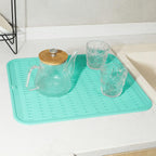 Silicone Dish Drying Mat for Multiple Usage,Easy clean,Eco-friendly,Heat-resistant Silicone Mat for Kitchen Counter or Sink,Refrigerator or Drawer Liner Mint XL 18 inches x 16 inches