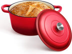 P&P CHEF 7QT Enameled Dutch Oven, Cast Iron Dutch Oven Pot with Lid for Bread Baking, Enameled Casserole Pot for Roasting Braising Stewing Frying Simmering, Various Stoves & Easy Clean, Red