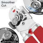 Can Opener Manual, UHIYEE Hand Held Manual Can Openers Heavy Duty with Smoother Cut Sharp Blade, Manual Hand Can Open with Soft Handle, Easy to Turn Knob, Magnetic Lid Lifter, Red
