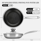 Stainless Steel Frying Pan with Lid, 8 Inch Honeycomb Non Stick Frying Pan, Small Stainless Steel Nonstick Pans W/Lid, Safe Nonstick Skillet Egg Omelete Pans, Oven Safe, Induction Compatible,PFOA Free