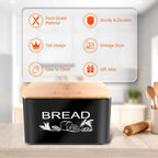 JIGUOOR Black Bread Box, Extra Large Space Saving Vertical Metal Bread Box with Wooden Cutting Board Lid, Holds 3 Loaves, Farmhouse Kitchen Bread Storage, Kitchen Parts Box 12.99" x 7.08" x 7.08"