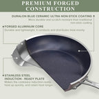 Nuwave Healthy Duralon Blue Ceramic Nonstick Cookware Set, Diamond Infused Scratch-Resistant, PFAS Free, Dishwasher & Oven Safe, Induction Ready & Evenly Heats, Tempered Glass Lids & Stay-Cool Handles