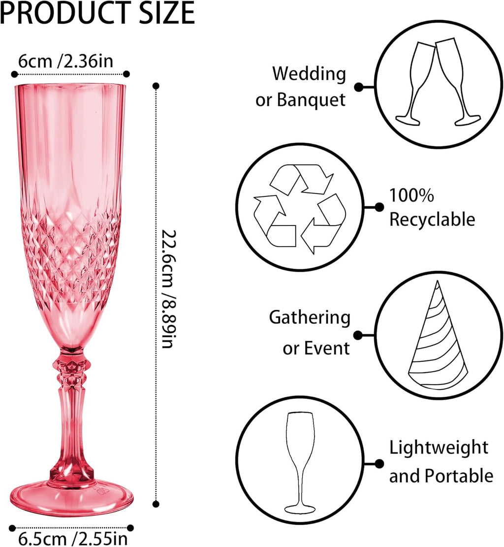Plastic Champagne Flutes, 48PCS Red Plastic Wine Glasses Goblets Reusable Champagne Flute for Weddings, Bachelor Parties, Toasting, and Events(48,Red)