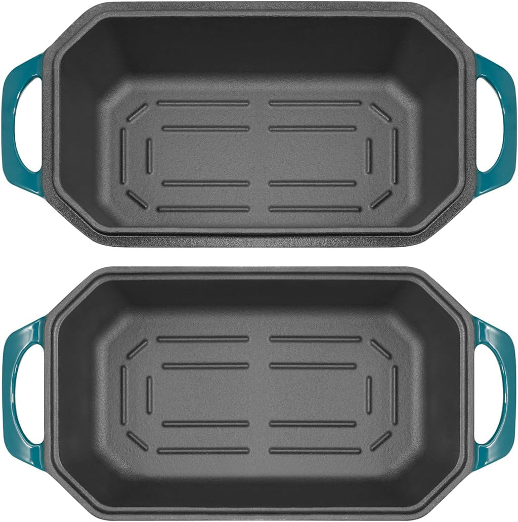 Bread Pan Cast Iron Loaf Pan with Lid Bread Loaf Pan 9x5 Inch Loaf Pan Enameled Cast Iron Sourdough Loaf Pan, DarkCyan