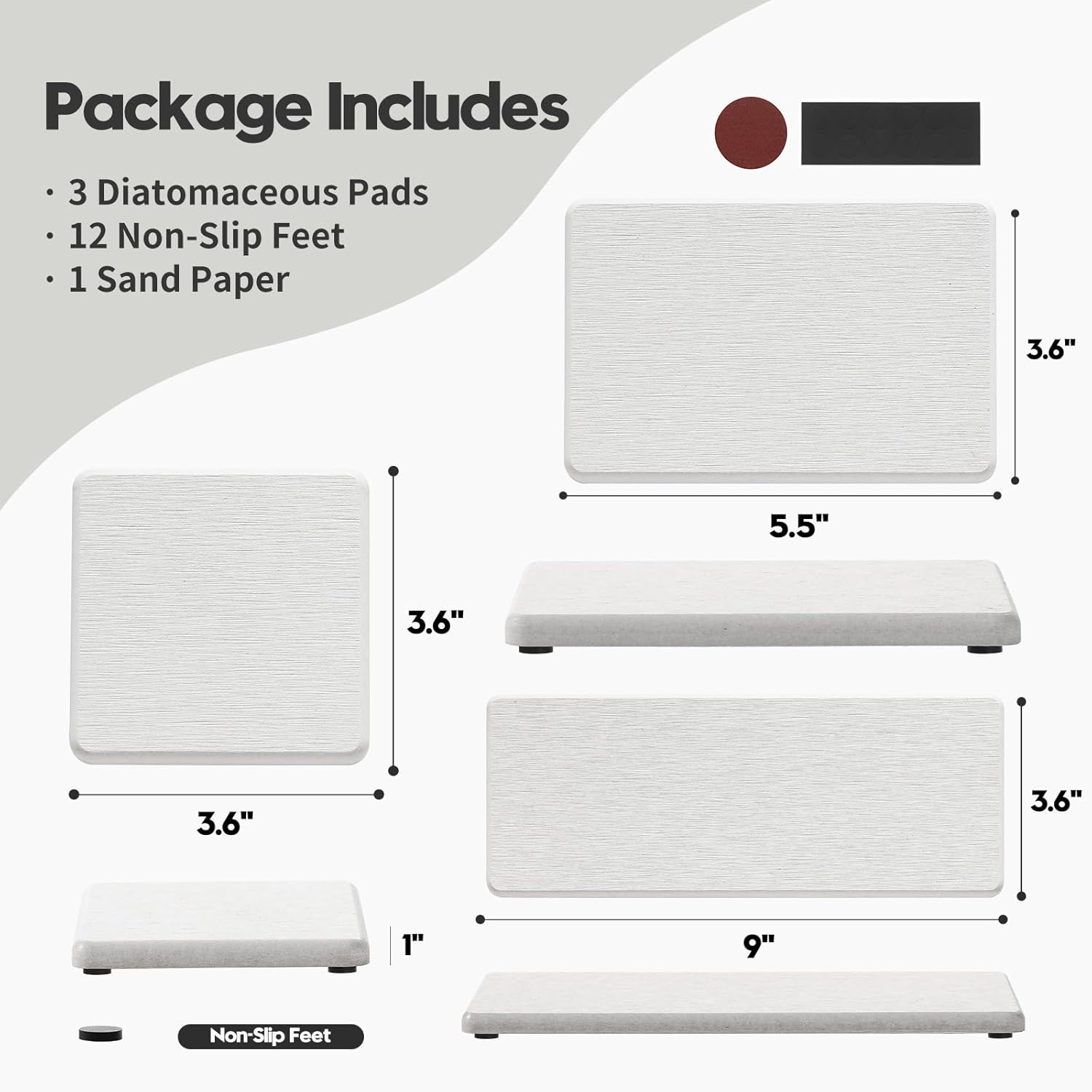 3PCS Bathroom Sink Vanity Trays, Quick Stone Drying Mat Dish Soap Dispenser Sponge Holder for Kitchen Counter, Diatomaceous Earth Water Absorbing Caddy Organizer, Beige