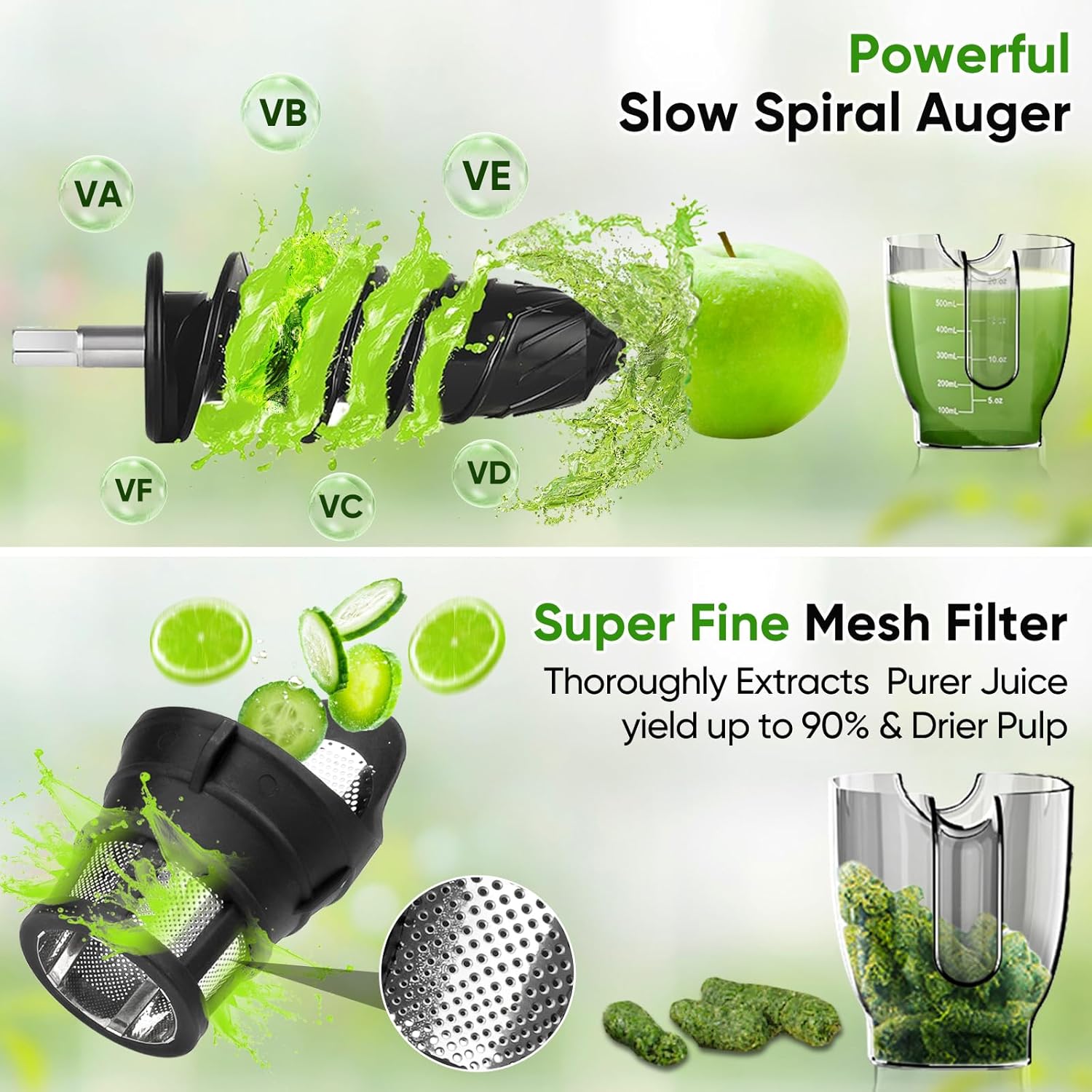 COZII Cold Press Juicer,Slow Masticating Juicer Extractor Soft/hard Mode,3.6 Inch Large Feeder For Vegetable and Fruit,Easy to Clean Juicer Machines Quiet Motor,Dishwasher Safe (White)