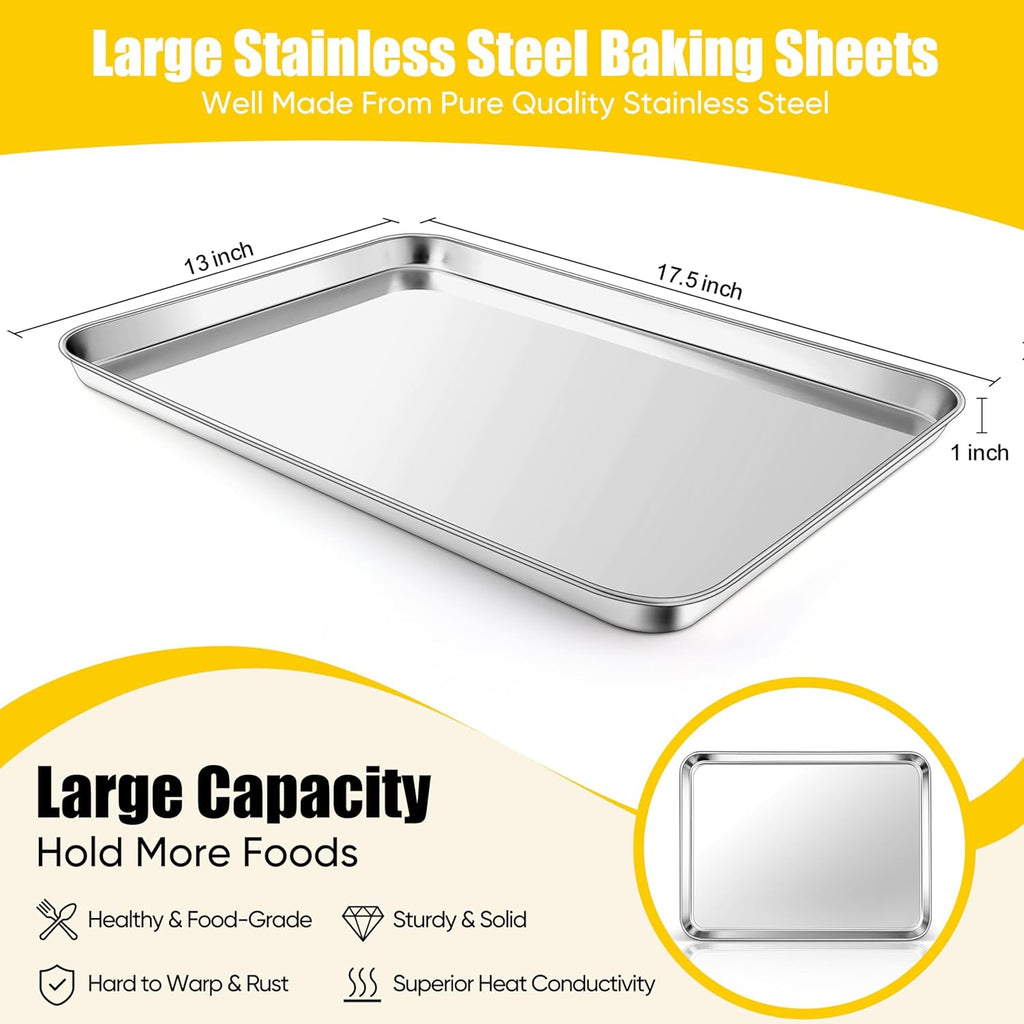 Homikit 2 Pack Baking Sheet, 18” x 13” Stainless Steel Large Cookie Pan Set for Oven, Heavy Duty Metal Half Sheet Baking Tray for Roasting Cooking, Nonstick & Rust Free, Dishwasher Safe