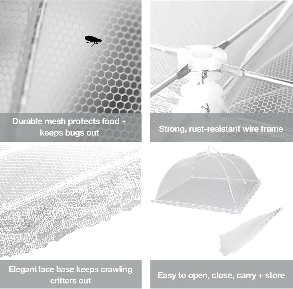 Simply Genius Pop-Up Mesh Food Covers for Outdoors - 6 Pack Extra Large 39" x 24", White, Collapsible & Reusable - Buffet Food Covers & Bug-Net Tent for Picnic, Party & Camping