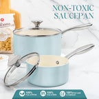 MICHELANGELO 3 Quart Saucepan with Lid - Non Toxic Sauce Pan with Nonstick Ceramic Coating, Scratch-Resistant, Induction Saucepan Suitable for All Stovetops, Light Blue