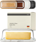 KIVY Butter Dish (White Marble & Glass) - For countertop and refrigerator door shelf - Marble butter keeper - Stone butter dish - Glass butter dish with lid - Dishwasher Safe