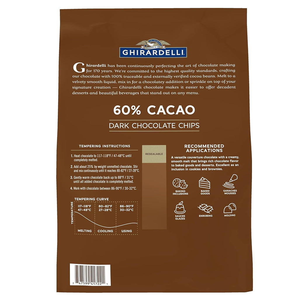 Ghirardelli Chocolate Company 60% Cacao Dark Chocolate Chips, 5lb (Pack of 2)