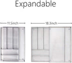 JANE EYRE Utensil Drawer Organizer - Expandable Cutlery Tray, Silverware/Flatware Storage Divider for Kitchen, Mesh Designing with Non-slip Rubber Feet (Silver)