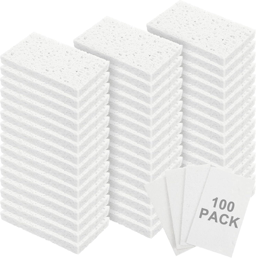 Zhengmy 100 Pieces Kitchen Sponge Bulk Natural Sponges for Dishes Compressed Wood Pulp Sponges Cleaning Sponge Without Scratching for Kitchen Bathroom, 3.9 x 2.4 x 0.12 Inch (White)