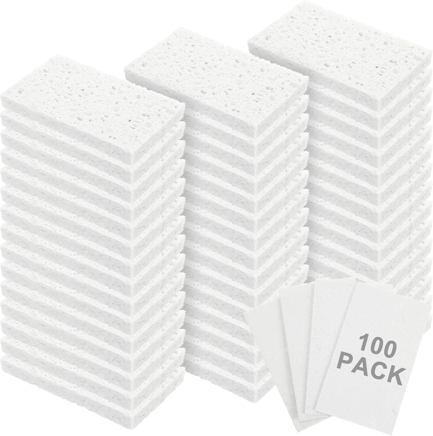 Zhengmy 100 Pieces Kitchen Sponge Bulk Natural Sponges for Dishes Compressed Wood Pulp Sponges Cleaning Sponge Without Scratching for Kitchen Bathroom, 3.9 x 2.4 x 0.12 Inch (White)