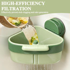 Sink Strainer Basket, 2025 New Upgraded Suction Cup Sink Corner Rack, Triangle Suction Cup Press Sink Drainer Basket, Automatic Dumping Corner Sink Trash Catcher for Kitchen Bathroom (Green)