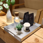 Spsyrine Silver Plastic Serving Tray for Ottoman, Coffee Table, Rectangle Decorative Tray for Entertaining, Outdoor, Living Room, Home Decor