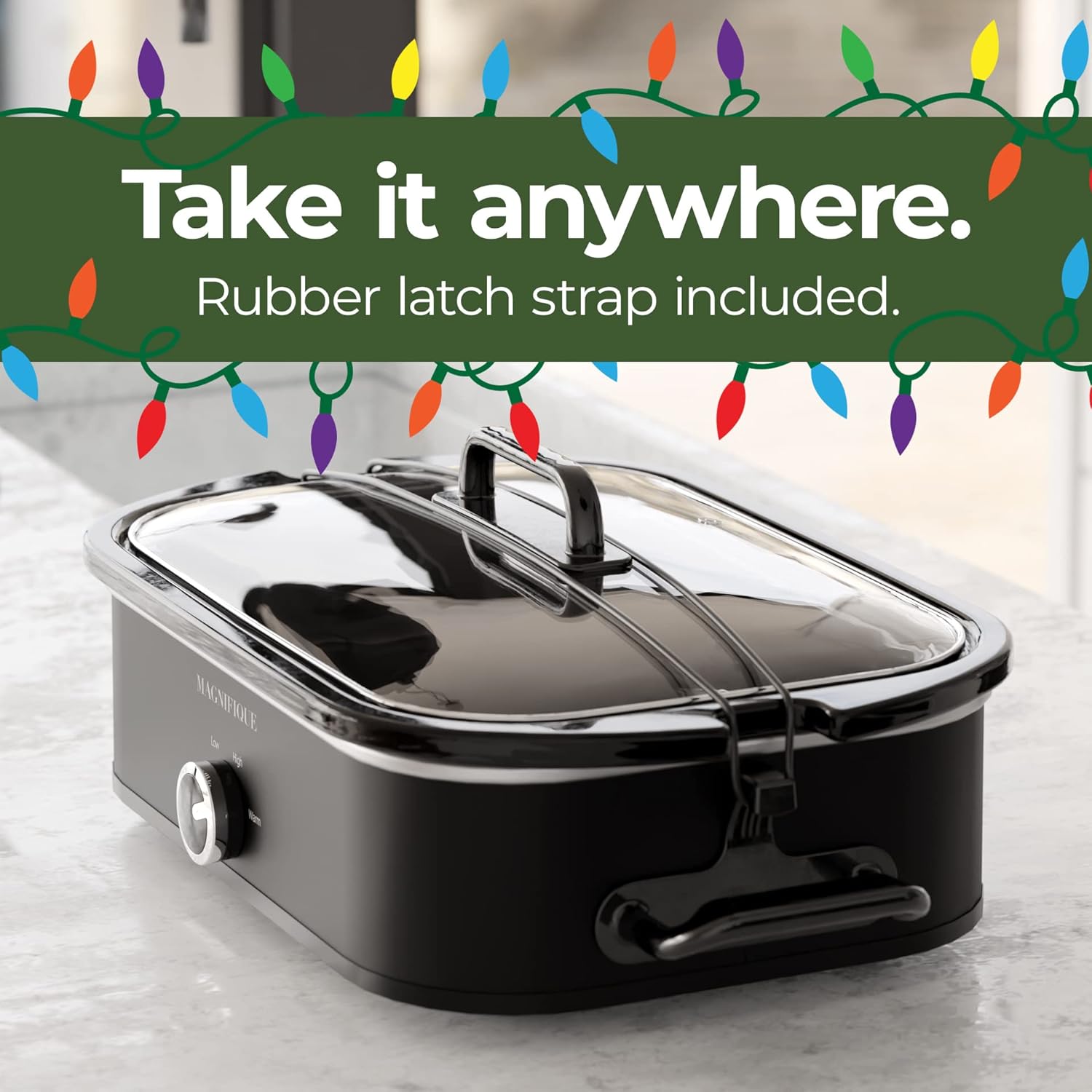 Magnifique 4-Quart Slow Cooker with Casserole Manual Warm Setting - Perfect Kitchen Small Appliance for Family Dinners, Dishwasher Safe Crock, Black