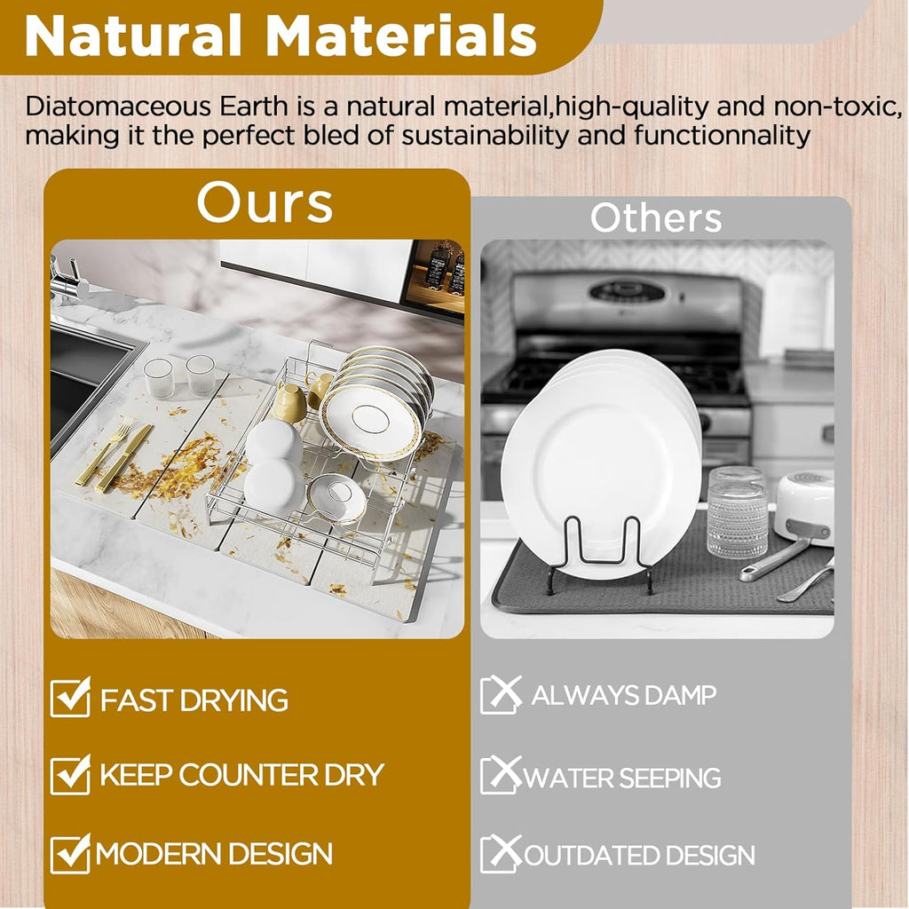 Stone Drying Mat for Kitchen Counter, White Italian Translucent Stone Dish Drying Mat-Diatomite Water Absorbing Drying Stone for Kitchen Counter Mat, Quick Dry Stone Mat Kitchen for Cups Bottles.