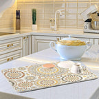Mandala Ethnic Bohemian Ornament Dish Drying Mat for Kitchen Counter Absorbent Microfiber Drying Pad, Medium 16x18 in, Reversible Drainer Mats