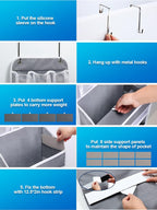 2 Pack Over The Door Organizer, Hanging Storage Organization with Large Capacity Pockets, Swing-Proof Behind Door Storage Shelf for Kicthen Bedroom Nursery Kids Toys Shoes, Grey