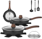 Vinchef Pots and Pans Set, 12pcs Nonstick Induction Kitchen Cookware Sets with Stay-Cool Handles, Frying Pans and Saute Pan with Lid, Silicone Cooking Utensil Sets and Pot Protectors, PFAS, PFOA Free