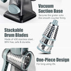 Rotary Cheese Grater, FOVXYVO Cheese Shredder with Strong Suction Base,Cheese Grater with Hand Crank for Kitchen for Cheese,Vegetables,Nuts,Chocolate,3 Changeable Blades