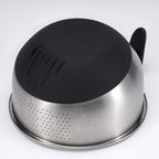 Rice Strainer Bowl Quinoa Washer whit Handle Stainless Steel Colander Versatile Side Drainers for Washing Cleaning Rinsing Fruits, Vegetables, and Beans - Tilting Non-slip Silicone Bottom