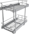 2 Tier Pull Out Cabinet Organizer 11" W X 17" D, Slide Out Drawers for Kitchen Cabinets, Pull Out Drawers for Cabinets Capacity Heavy Duty Caddy, Cabinet Pullout Shelves Chrome-Plated,Bathroom Pantry