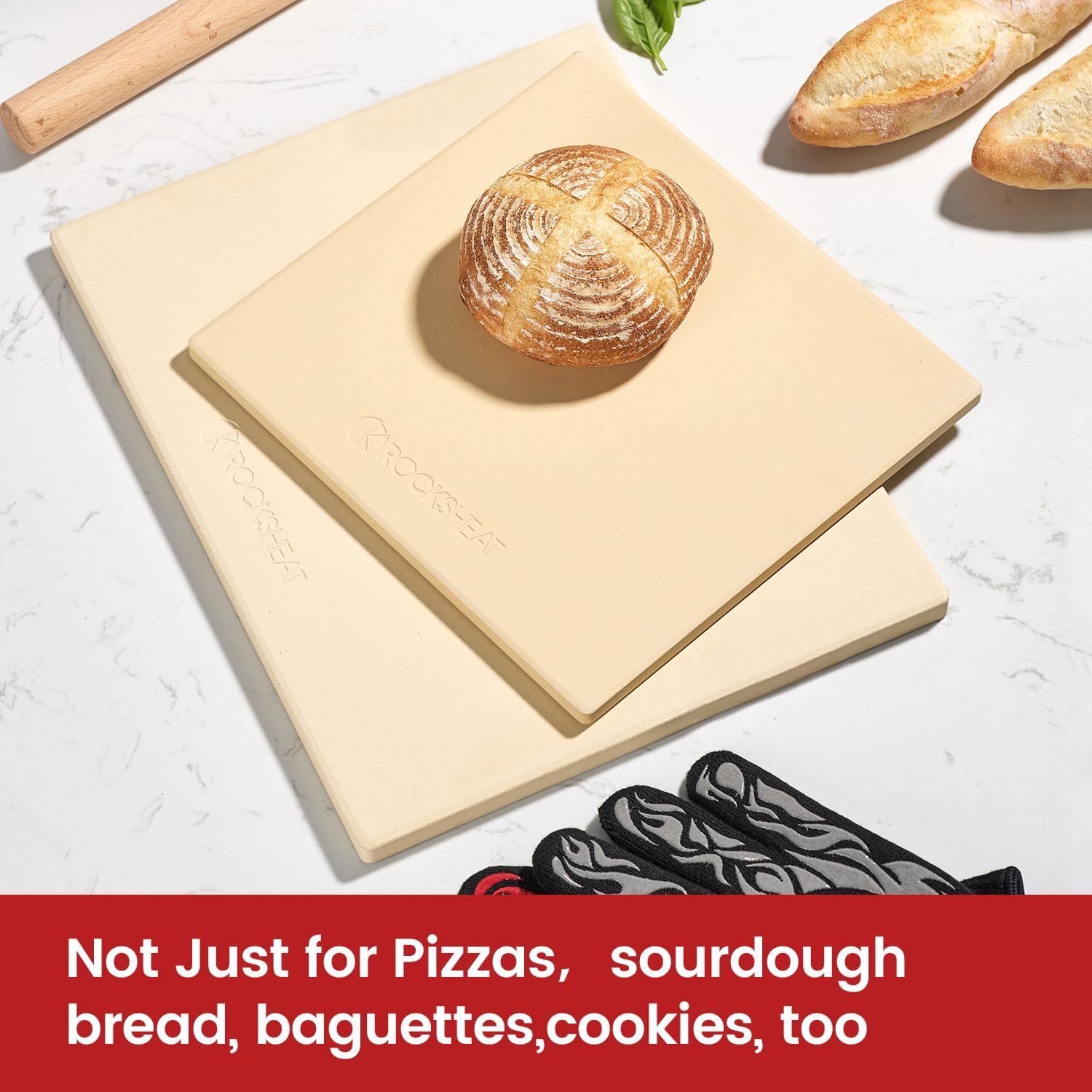 Pizza Stone, Cordierite Pizza Pan for Oven Grill and BBQ, Rectangular Large 15" × 12" Baking Stone for Bread, Thermal Shock Resistant, Durable Cooking Stone