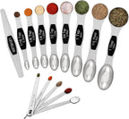 Wildone 14 Pack Stainless Steel Measuring Spoons Set, Including 8 Double Sided Magnetic Measuring Spoons(Black), 1 Leveler & 5 Mini Measuring Spoons, for Dry & Liquid Ingredients, Fits in Spice Jar