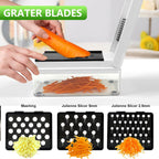 Vegetable Chopper, Onion Chopper Dicer, Mandoline Slicer, Food Chopper with Container, Vegetable Cutter for Salad Potato Carrot Garlic（9 Blades, White Black）