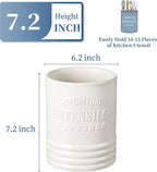 LOVECASA Vintage Utensil Holder for Kitchen Countertop, 7.2” Large Ceramic Utensil Crock for Home Décor, Farmhouse Utensil Vase for Housewarming, Wedding, Birthday Gift - Cream White