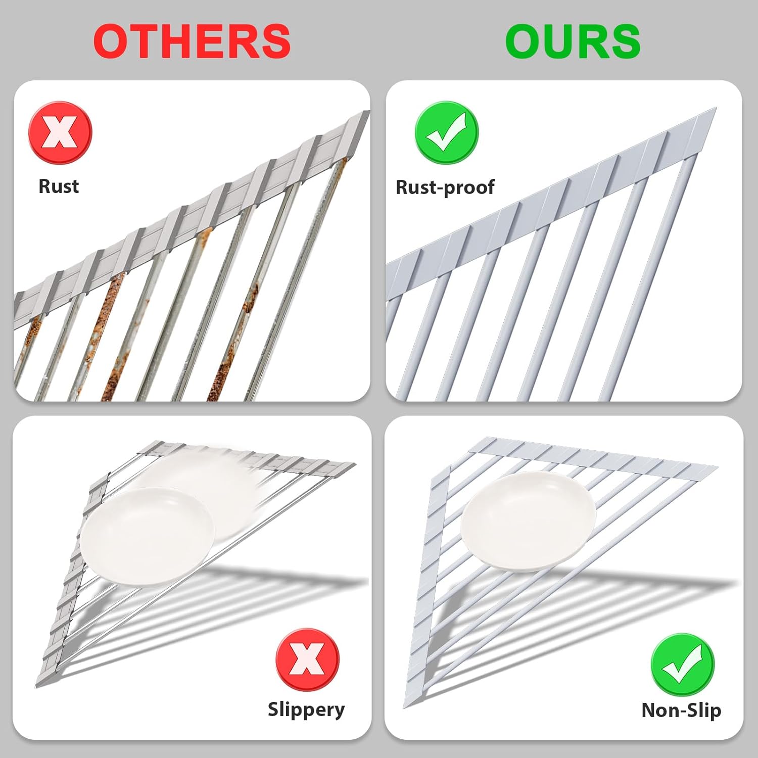 Triangular Sink Rack, Multi-Functional Rack Above The countertop, Foldable Sink Drying mat, Heat-Resistant, Non-Slip, and Rust-Proof Dish Rack (Gray)