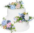 Rinlong 3Pcs Baby Blue Pink Cake Topper Pre-made Cake Decorations Pastel Blush Wedding Cake Decorating Flowers Cake Decor for Baptism Girl Women Birthday Party
