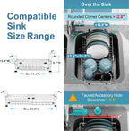 GSlife Expandable in Sink Dish Drying Rack - Stainless Steel Capacity Adjustable Over The Sink Dish Rack, Dish Drainer for Kitchen Sink Counter with Utensil Holder, 13.4"-20.5" L x 12.8" W, Silver