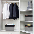 Storage Bins Large Fabric Storage Baskets for Shelves 3 Pack, Decorative Linen Closet Baskets with Handles for Organizing, Shelf, Clothes, Home, Office, 15x11x9.5Inches (Grey&Black)