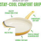 GreenLife 16 Piece Nonstick Cookware Set, Soft Grip Non-Toxic PFAS-Free Ceramic Pots & Pans, Dishwasher & Oven Safe, Frying, Sauce, Saute, Utensils, Glass Lids, Stay-Cool Handles, Wobble Free, Yellow