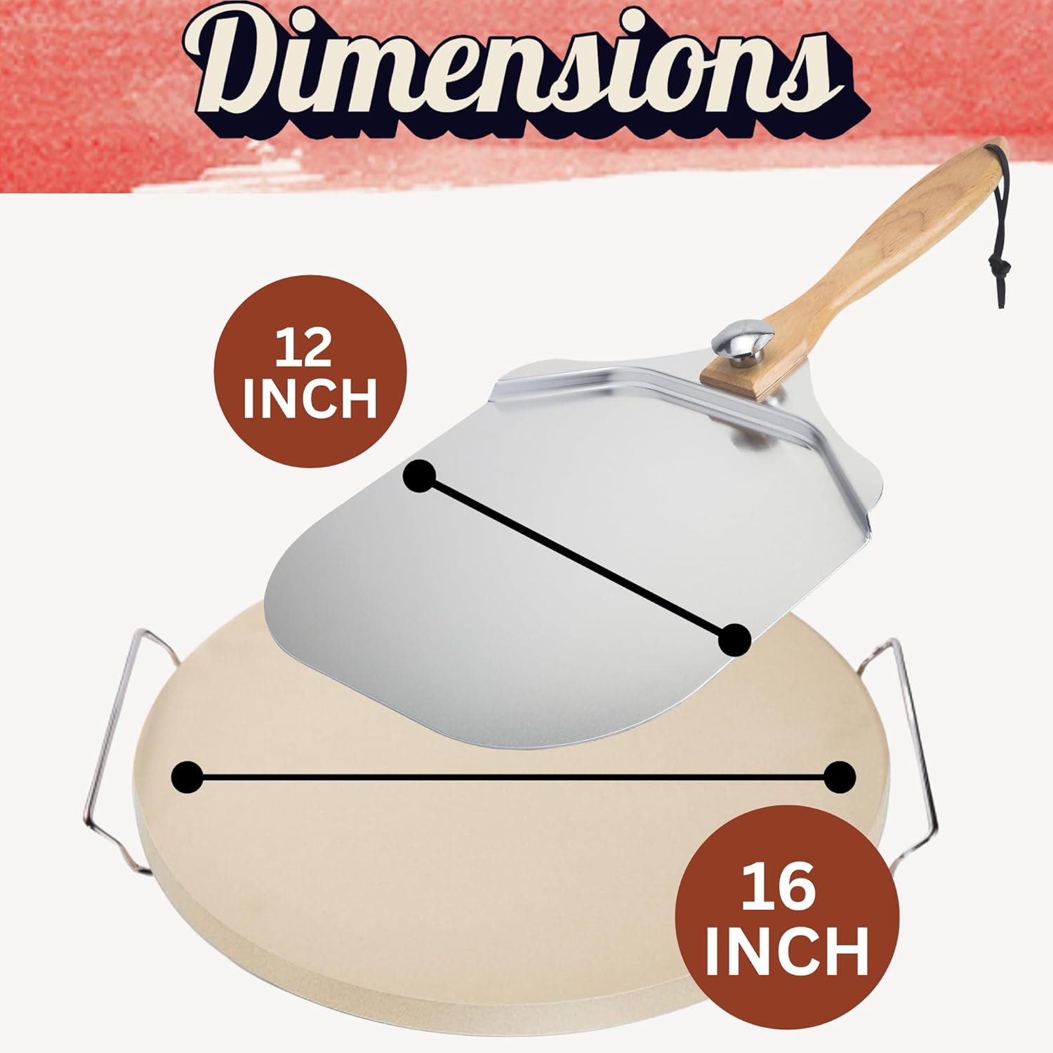 Round Pizza Stone for Oven 16 inch - Large Pizza Stone for Grill with Handles, Metal Pizza Peel & Dough Tool - Baking Stone for Bread - Oven Stones - Pizza Making Set