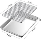 Baking Sheet with Rack Set [2 Pans + 2 Racks], Wildone Stainless Steel Cookie Sheet Baking Pan Tray with Cooling Rack, Size 9 x 7 x 1 Inch, Non Toxic & Heavy Duty & Easy Clean