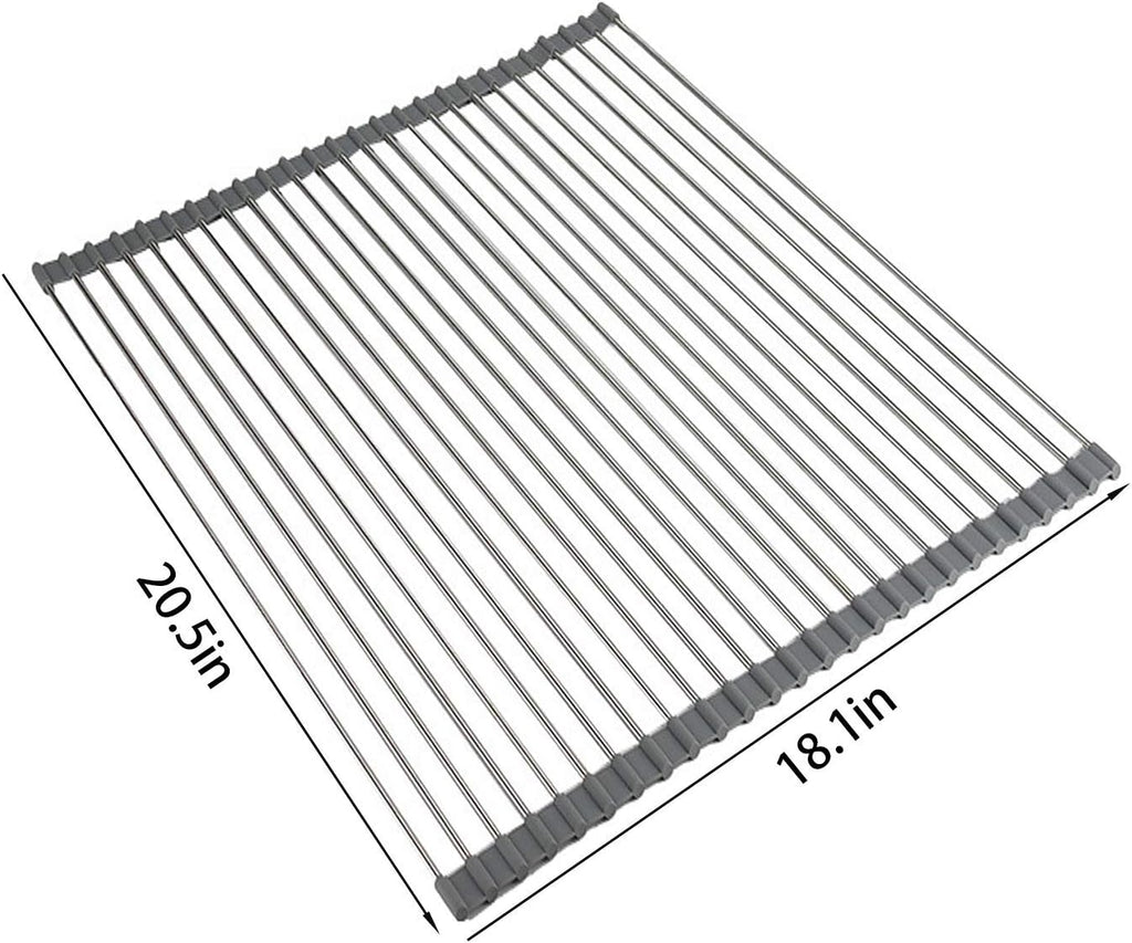 Ahyuan Roll up Dish Drying Rack Over The Sink Kitchen Roll up Sink Drying Rack Portable Dish Drainer Foldable Dish Drying Rack (Warm Gray, 20.5''X19.7'')