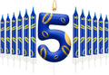 13PCS Birthday Cake Candles Set - Blue and Golden Ring Number Candles with Vibrant Designs for Boys & Girls, Theme Birthday Party Decorations, Cake Toppers for Theme Parties(Number 5)
