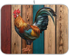 Rooster Dish Drying Mat for Kitchen Counter Farmhouse Absorbent Microfiber Drying Pad, Large 18x24 in, Reversible Drainer Mats