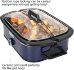 Magnifique 4-Quart Slow Cooker with Casserole Manual Warm Setting - Perfect Kitchen Small Appliance for Family Dinners, Dishwasher Safe Crock, Blue